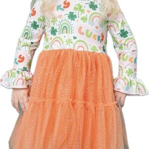 Festive Kids Dress with Orange Skirt